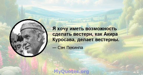 Я хочу иметь возможность сделать вестерн, как Акира Куросава, делает вестерны.