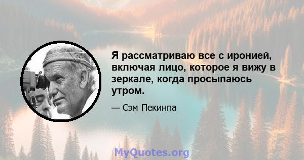 Я рассматриваю все с иронией, включая лицо, которое я вижу в зеркале, когда просыпаюсь утром.