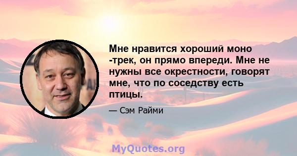 Мне нравится хороший моно -трек, он прямо впереди. Мне не нужны все окрестности, говорят мне, что по соседству есть птицы.