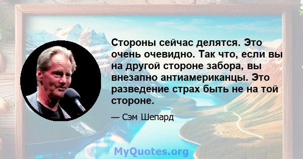 Стороны сейчас делятся. Это очень очевидно. Так что, если вы на другой стороне забора, вы внезапно антиамериканцы. Это разведение страх быть не на той стороне.