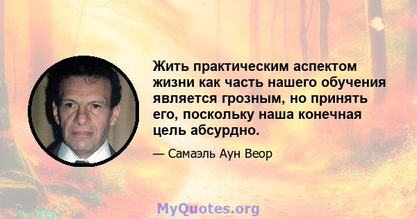 Жить практическим аспектом жизни как часть нашего обучения является грозным, но принять его, поскольку наша конечная цель абсурдно.