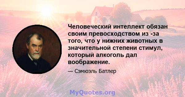 Человеческий интеллект обязан своим превосходством из -за того, что у нижних животных в значительной степени стимул, который алкоголь дал воображение.