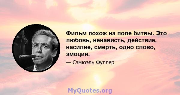 Фильм похож на поле битвы. Это любовь, ненависть, действие, насилие, смерть, одно слово, эмоции.