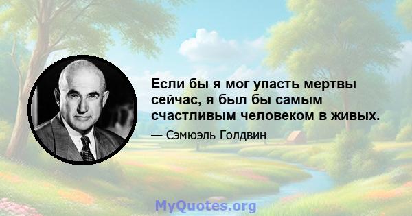 Если бы я мог упасть мертвы сейчас, я был бы самым счастливым человеком в живых.