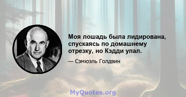 Моя лошадь была лидирована, спускаясь по домашнему отрезку, но Кэдди упал.