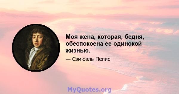 Моя жена, которая, бедня, обеспокоена ее одинокой жизнью.