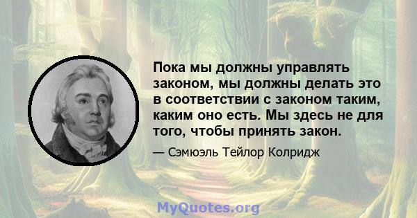 Пока мы должны управлять законом, мы должны делать это в соответствии с законом таким, каким оно есть. Мы здесь не для того, чтобы принять закон.