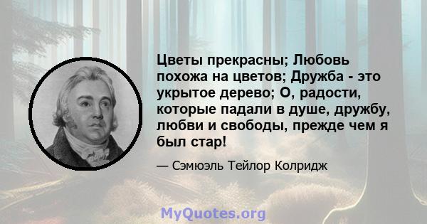 Цветы прекрасны; Любовь похожа на цветов; Дружба - это укрытое дерево; О, радости, которые падали в душе, дружбу, любви и свободы, прежде чем я был стар!