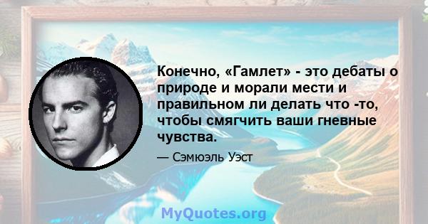 Конечно, «Гамлет» - это дебаты о природе и морали мести и правильном ли делать что -то, чтобы смягчить ваши гневные чувства.