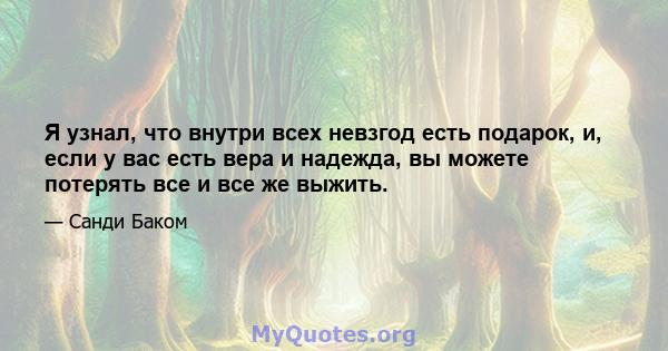 Я узнал, что внутри всех невзгод есть подарок, и, если у вас есть вера и надежда, вы можете потерять все и все же выжить.