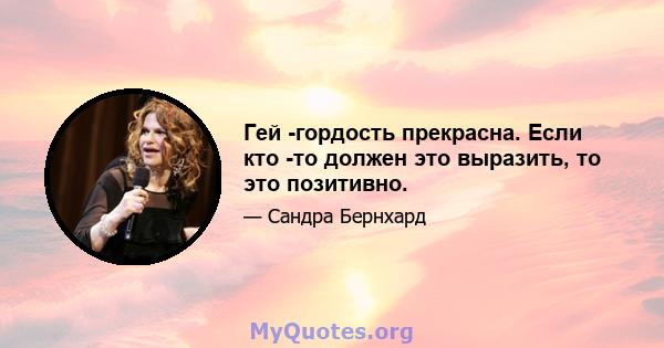 Гей -гордость прекрасна. Если кто -то должен это выразить, то это позитивно.