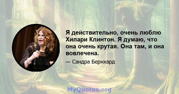 Я действительно, очень люблю Хилари Клинтон. Я думаю, что она очень крутая. Она там, и она вовлечена.