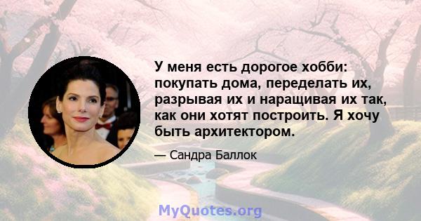 У меня есть дорогое хобби: покупать дома, переделать их, разрывая их и наращивая их так, как они хотят построить. Я хочу быть архитектором.