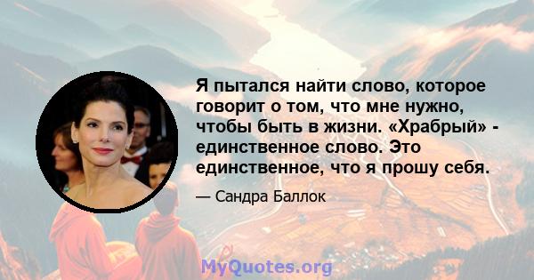 Я пытался найти слово, которое говорит о том, что мне нужно, чтобы быть в жизни. «Храбрый» - единственное слово. Это единственное, что я прошу себя.