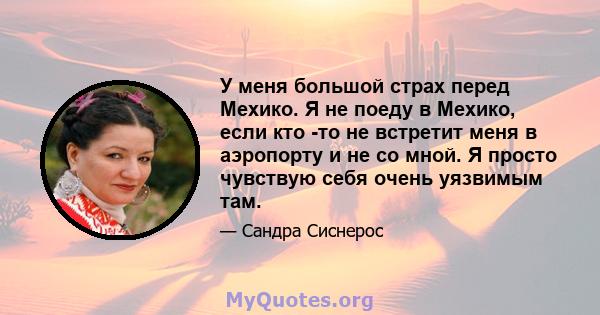 У меня большой страх перед Мехико. Я не поеду в Мехико, если кто -то не встретит меня в аэропорту и не со мной. Я просто чувствую себя очень уязвимым там.