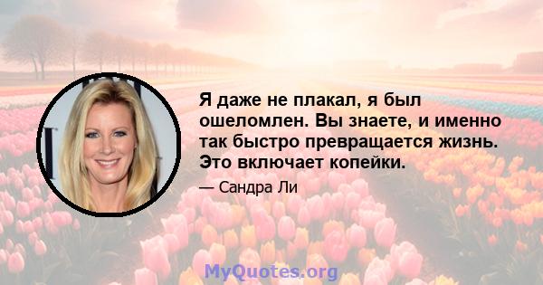 Я даже не плакал, я был ошеломлен. Вы знаете, и именно так быстро превращается жизнь. Это включает копейки.