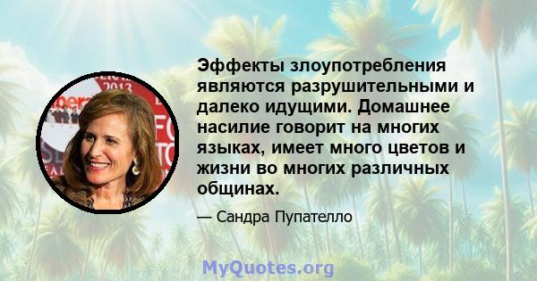 Эффекты злоупотребления являются разрушительными и далеко идущими. Домашнее насилие говорит на многих языках, имеет много цветов и жизни во многих различных общинах.