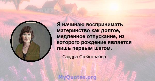 Я начинаю воспринимать материнство как долгое, медленное отпускание, из которого рождение является лишь первым шагом.