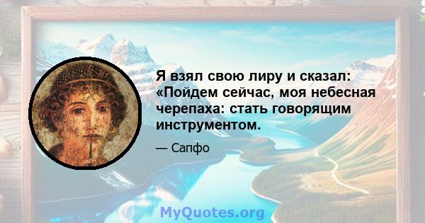 Я взял свою лиру и сказал: «Пойдем сейчас, моя небесная черепаха: стать говорящим инструментом.