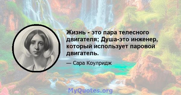 Жизнь - это пара телесного двигателя; Душа-это инженер, который использует паровой двигатель.