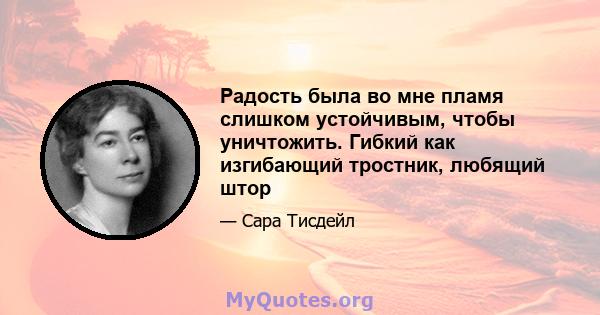 Радость была во мне пламя слишком устойчивым, чтобы уничтожить. Гибкий как изгибающий тростник, любящий штор