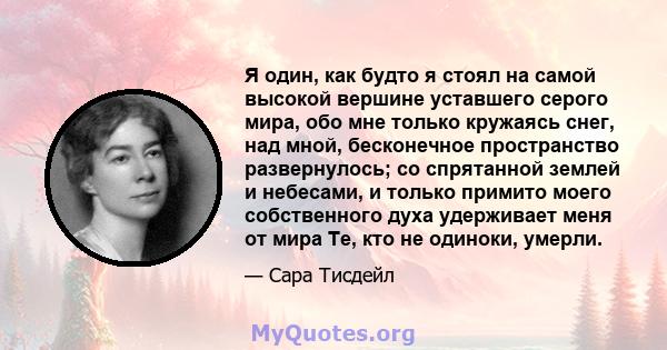 Я один, как будто я стоял на самой высокой вершине уставшего серого мира, обо мне только кружаясь снег, над мной, бесконечное пространство развернулось; со спрятанной землей и небесами, и только примито моего