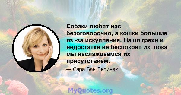 Собаки любят нас безоговорочно, а кошки большие из -за искупления. Наши грехи и недостатки не беспокоят их, пока мы наслаждаемся их присутствием.