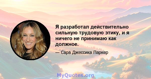 Я разработал действительно сильную трудовую этику, и я ничего не принимаю как должное.