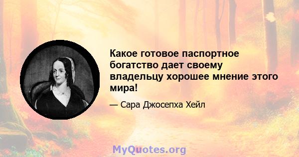 Какое готовое паспортное богатство дает своему владельцу хорошее мнение этого мира!