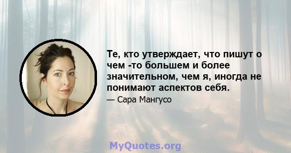 Те, кто утверждает, что пишут о чем -то большем и более значительном, чем я, иногда не понимают аспектов себя.