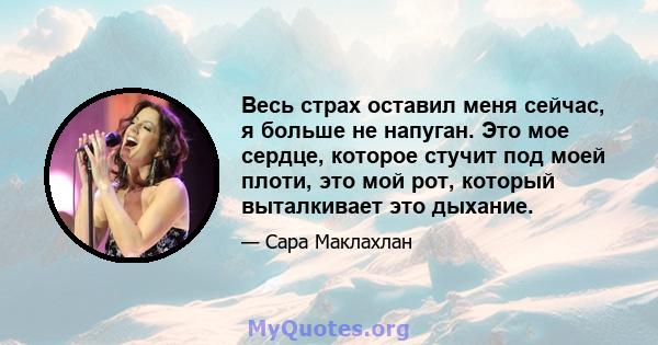 Весь страх оставил меня сейчас, я больше не напуган. Это мое сердце, которое стучит под моей плоти, это мой рот, который выталкивает это дыхание.