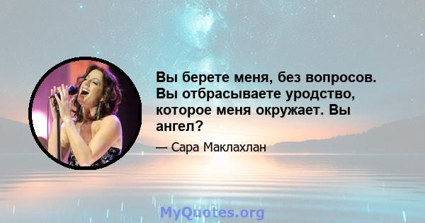 Вы берете меня, без вопросов. Вы отбрасываете уродство, которое меня окружает. Вы ангел?