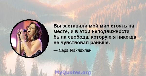 Вы заставили мой мир стоять на месте, и в этой неподвижности была свобода, которую я никогда не чувствовал раньше.