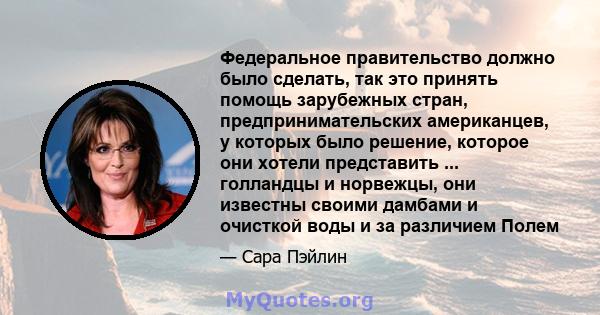 Федеральное правительство должно было сделать, так это принять помощь зарубежных стран, предпринимательских американцев, у которых было решение, которое они хотели представить ... голландцы и норвежцы, они известны