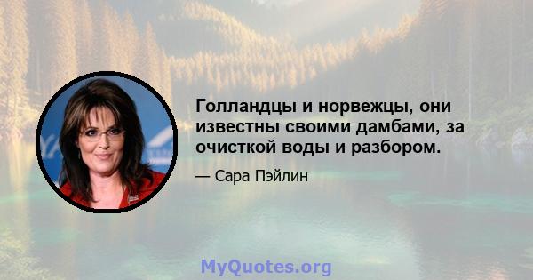 Голландцы и норвежцы, они известны своими дамбами, за очисткой воды и разбором.