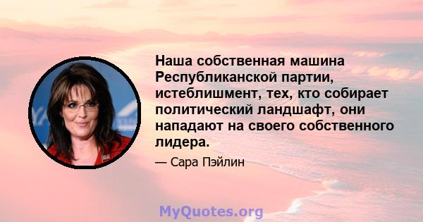 Наша собственная машина Республиканской партии, истеблишмент, тех, кто собирает политический ландшафт, они нападают на своего собственного лидера.