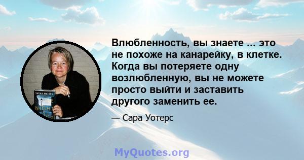 Влюбленность, вы знаете ... это не похоже на канарейку, в клетке. Когда вы потеряете одну возлюбленную, вы не можете просто выйти и заставить другого заменить ее.