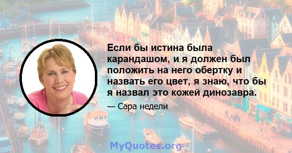 Если бы истина была карандашом, и я должен был положить на него обертку и назвать его цвет, я знаю, что бы я назвал это кожей динозавра.