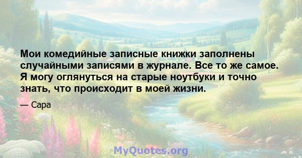 Мои комедийные записные книжки заполнены случайными записями в журнале. Все то же самое. Я могу оглянуться на старые ноутбуки и точно знать, что происходит в моей жизни.