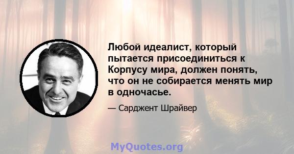 Любой идеалист, который пытается присоединиться к Корпусу мира, должен понять, что он не собирается менять мир в одночасье.