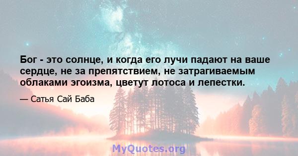 Бог - это солнце, и когда его лучи падают на ваше сердце, не за препятствием, не затрагиваемым облаками эгоизма, цветут лотоса и лепестки.