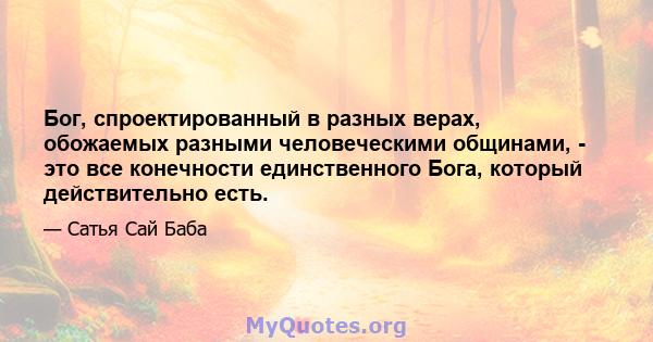 Бог, спроектированный в разных верах, обожаемых разными человеческими общинами, - это все конечности единственного Бога, который действительно есть.