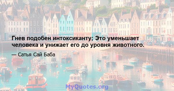 Гнев подобен интоксиканту; Это уменьшает человека и унижает его до уровня животного.