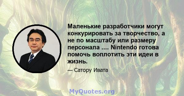 Маленькие разработчики могут конкурировать за творчество, а не по масштабу или размеру персонала .... Nintendo готова помочь воплотить эти идеи в жизнь.