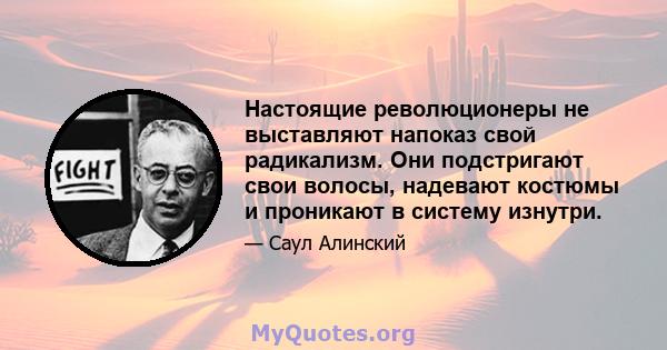 Настоящие революционеры не выставляют напоказ свой радикализм. Они подстригают свои волосы, надевают костюмы и проникают в систему изнутри.