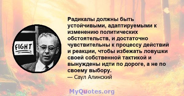 Радикалы должны быть устойчивыми, адаптируемыми к изменению политических обстоятельств, и достаточно чувствительны к процессу действий и реакции, чтобы избежать ловушки своей собственной тактикой и вынуждены идти по