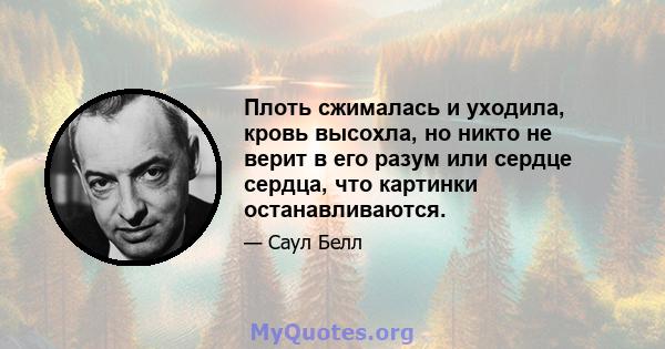 Плоть сжималась и уходила, кровь высохла, но никто не верит в его разум или сердце сердца, что картинки останавливаются.