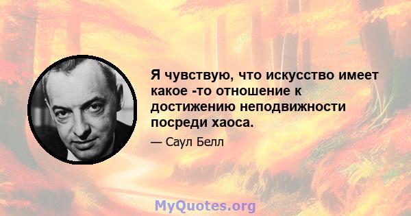 Я чувствую, что искусство имеет какое -то отношение к достижению неподвижности посреди хаоса.