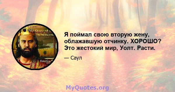 Я поймал свою вторую жену, облажавшую отчинку. ХОРОШО? Это жестокий мир, Уолт. Расти.