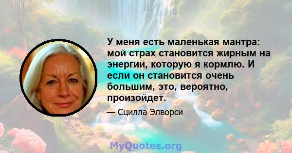 У меня есть маленькая мантра: мой страх становится жирным на энергии, которую я кормлю. И если он становится очень большим, это, вероятно, произойдет.